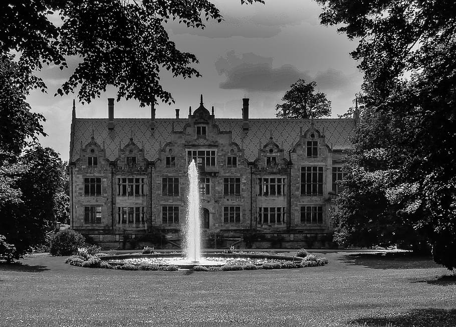 closed old stone, thuringia germany, fountain, tree, architecture HD wallpaper