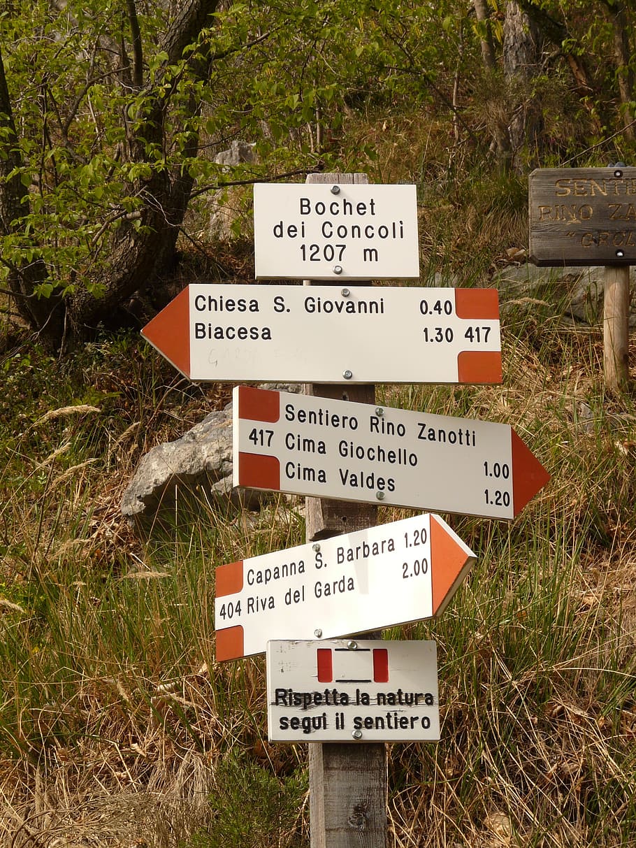 signs, signposts, directory, keeps, via ferrata, garda, direction HD wallpaper