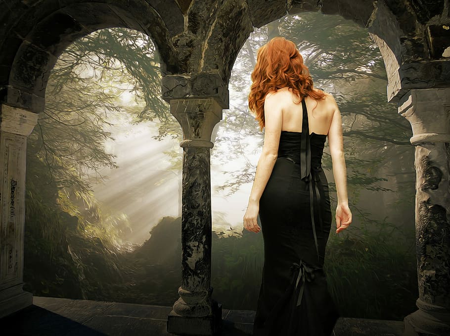 photography of woman wearing black halter-neck dress, gothic, HD wallpaper