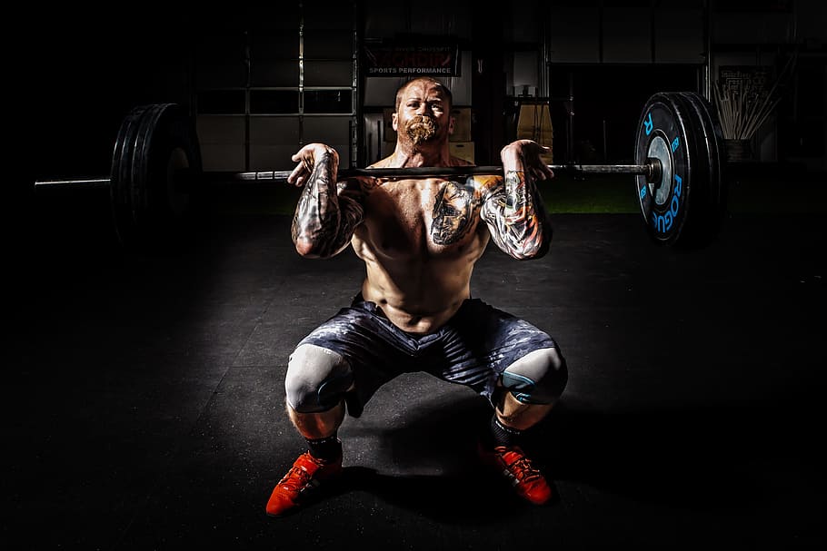 man lifting barbell, bodybuilding, effort, exercise, fitness