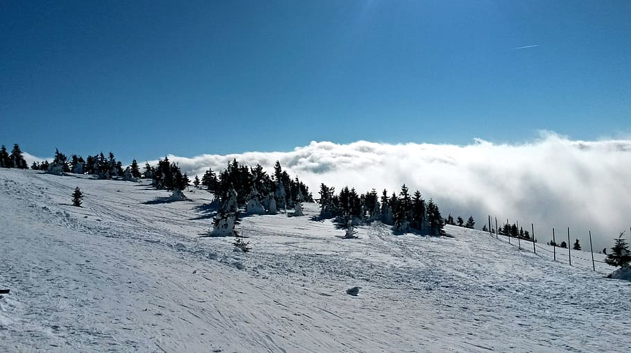 snow, sky, winter, mountains, path, cold temperature, scenics - nature HD wallpaper
