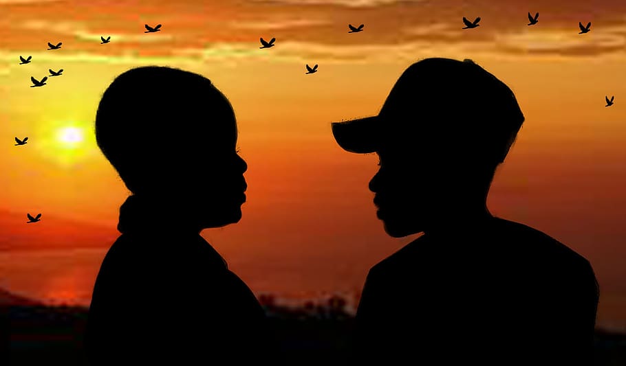 sunset, cut, twilight, dawn, panoramic, people, man, silhouette HD wallpaper