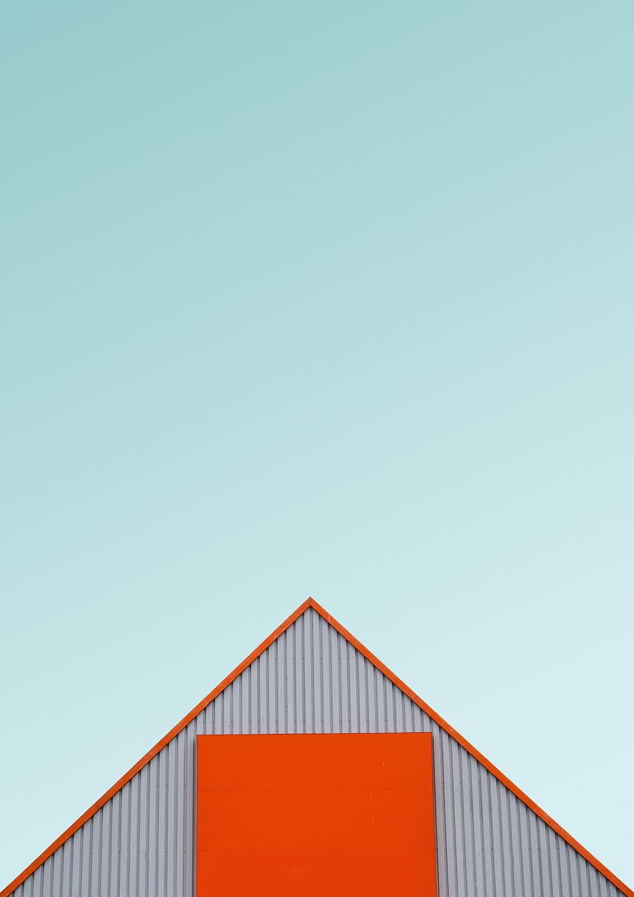 white and orange house roof, orange and gray house roof under blue sky, HD wallpaper