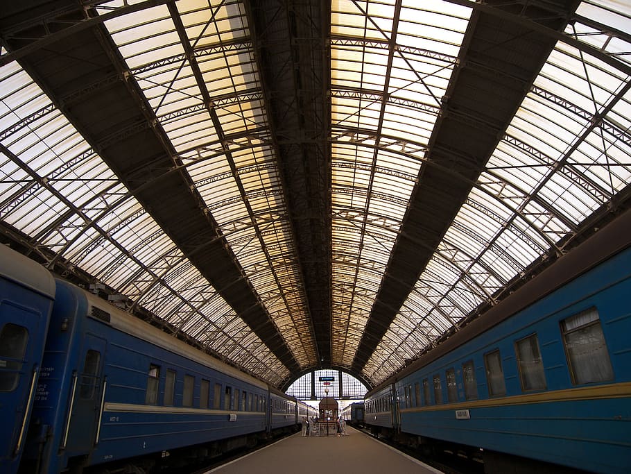 station, roof, lviv, ukraine, train, perspective, transportation, HD wallpaper