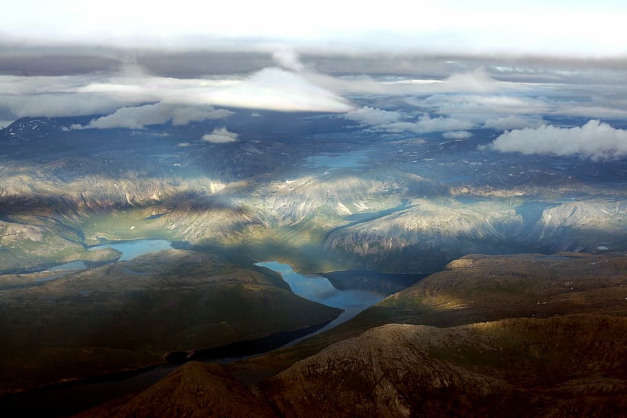 mountains, clouds, sky, air, norway, water, rocks, high mountain HD wallpaper