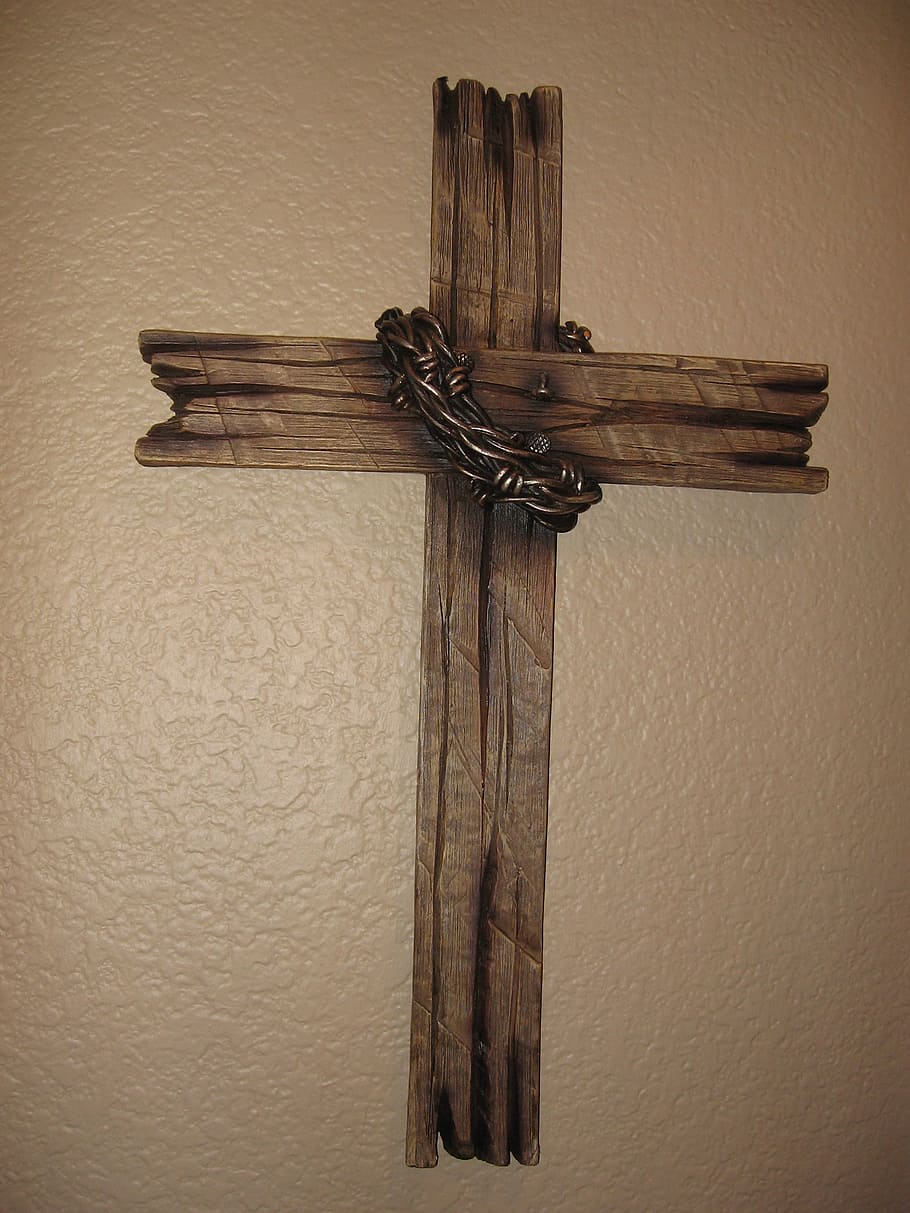 brown wooden cross wall display, jesus, christianity, faith, god