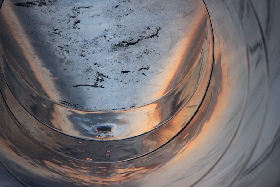 slide, reflect, metal, no people, sunset, sky, close-up, reflection HD wallpaper