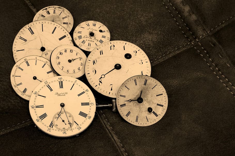 round white analog clock lot, watches, old, antique, time indicating, HD wallpaper