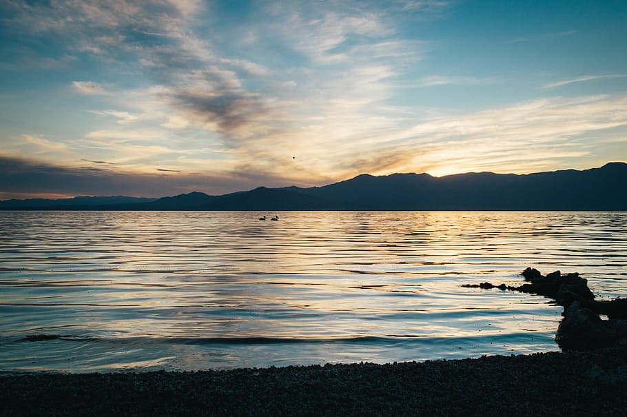 beach, dawn, dusk, landscape, ocean, sea, seascape, silhouette HD wallpaper