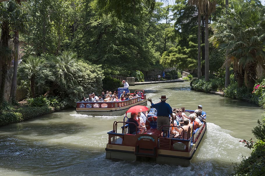 tourists, barges, siteseeing, boat, travel, river, riverwalk, HD wallpaper