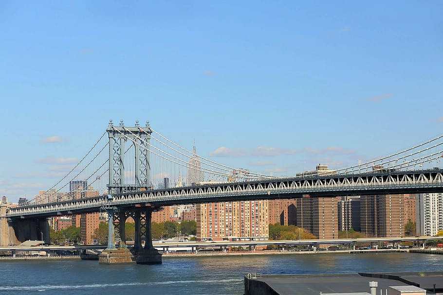 manhattan bridge, skyline, nyc, new york, new york city, urban