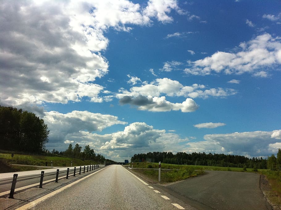 road, clouds sky summer, beautifully, blue, sky blue, landscapes HD wallpaper