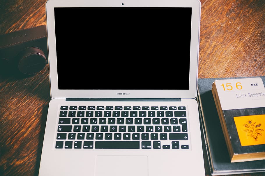 MacBook Air, camera and books, objects, laptop, computer, technology HD wallpaper