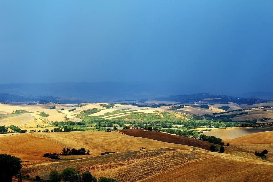 tuscany, hills, lights, sunshine, shadow, landscape, beautiful, HD wallpaper