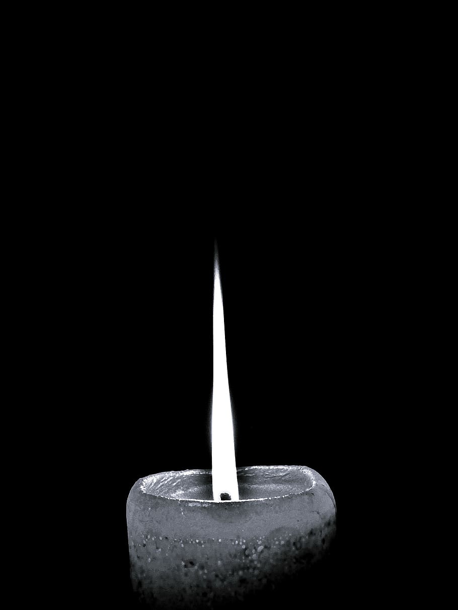 grayscale photo of candle, flame, light, burn, wick, wax, heat HD wallpaper