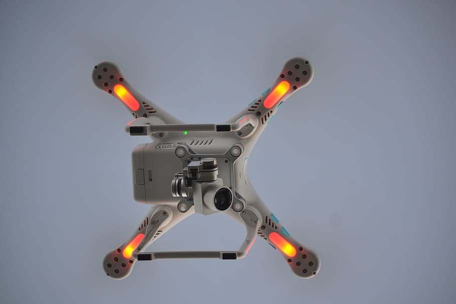 gray drone, quadcopter, rc, fly, float, aircraft, monitoring HD wallpaper