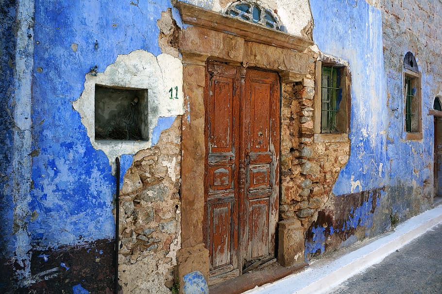 Chios, Greek, Island, Door, Holiday, greek island, blue, old house, HD wallpaper