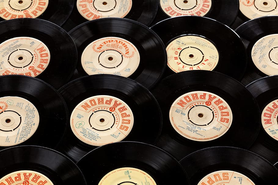 vinyl players, abstract, audio, background, black, circle, disc HD wallpaper