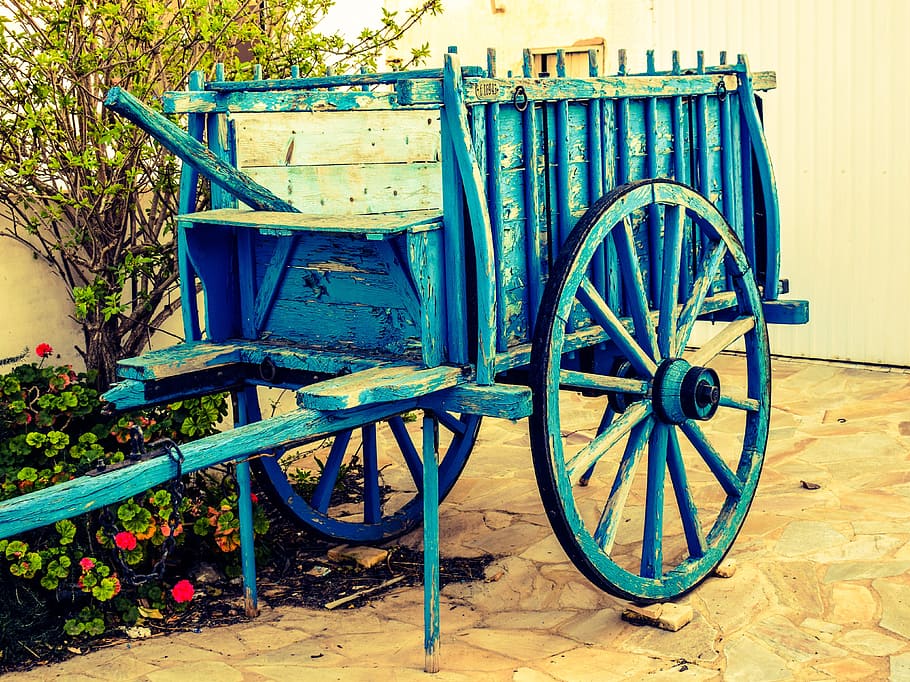 Wagon, Wheel, Old, Antique, Rustic, blue, countryside, carriage HD wallpaper