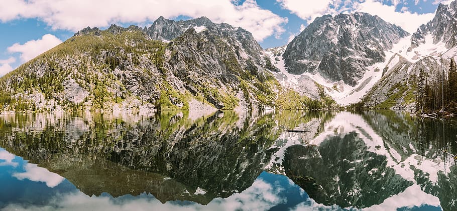 nature, landscape, mountain, clouds, sky, reflection, water HD wallpaper