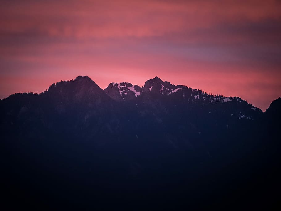 silhouette photo of mountain during sunset, silhouette of mountain HD wallpaper