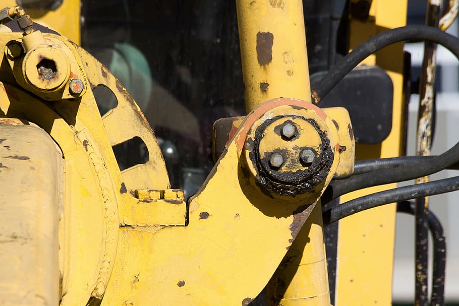 machine, detection, spotlight, hydraulic, detail, yellow, rusty HD wallpaper