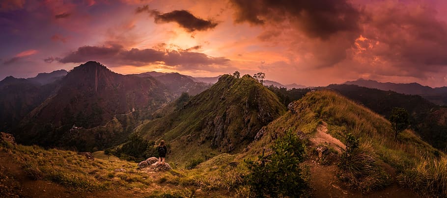 photography of mountains during sunset, adventure, dawn, daylight HD wallpaper