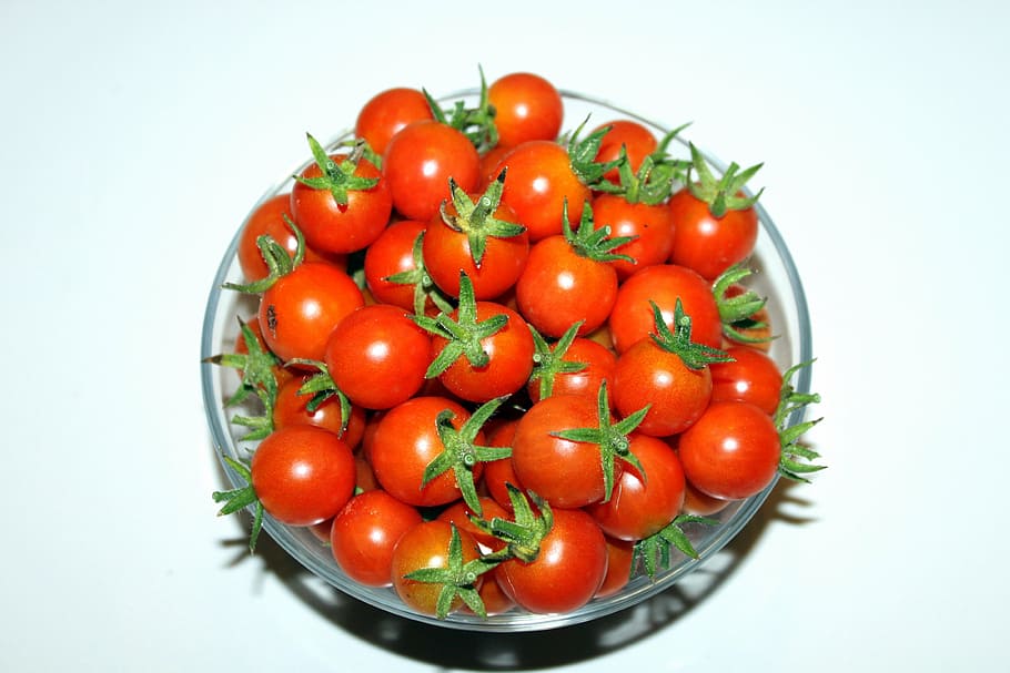sweet, red, cherry, tomato, glass, bowl, food, food and drink HD wallpaper
