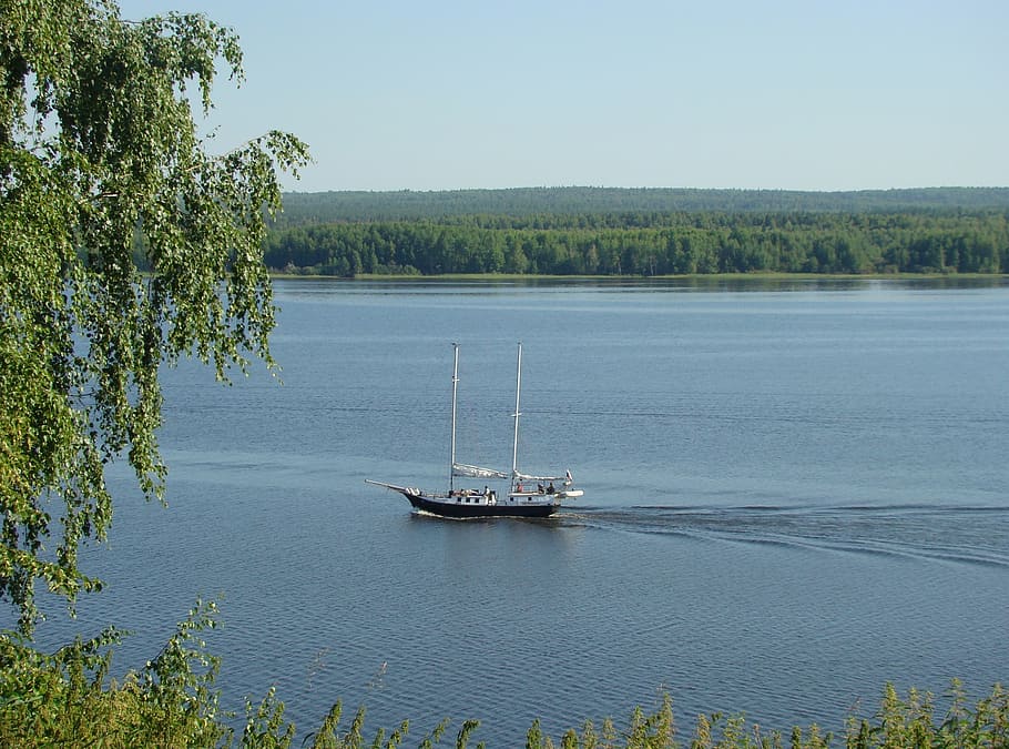 schooner, kama, the okhansk, perm krai, russia, river, beach, HD wallpaper