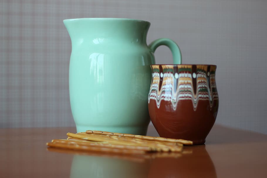 pitcher, cup, pots, still life, indoors, table, close-up, food and drink HD wallpaper