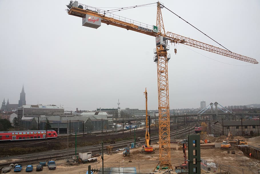 site, crane, baukran, construction work, technology, build HD wallpaper