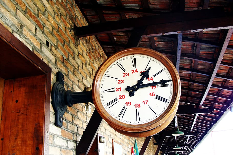 watch, old, station, pointers, time, clock, wall, brick wall HD wallpaper