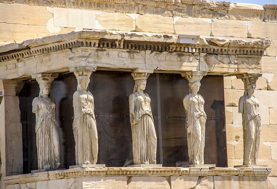 woman statues acting as pillars, acropolis, athens, caryatids, HD wallpaper