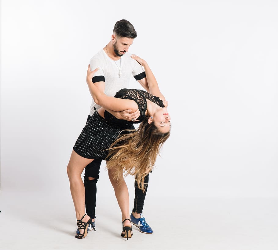 man and woman dancing, dance partner, dancers, couple, studio shot HD wallpaper