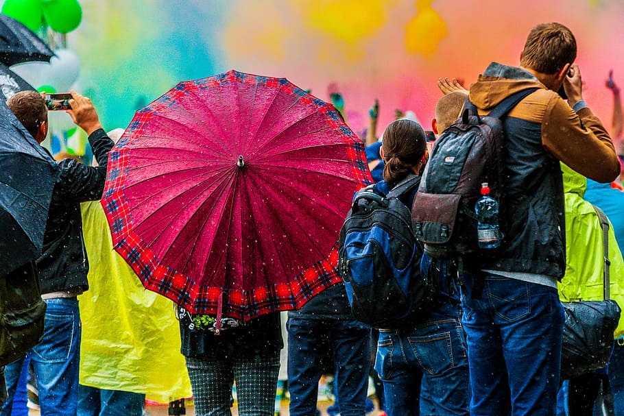 people gathered on festival, people taking photos, umbrella, crowd HD wallpaper