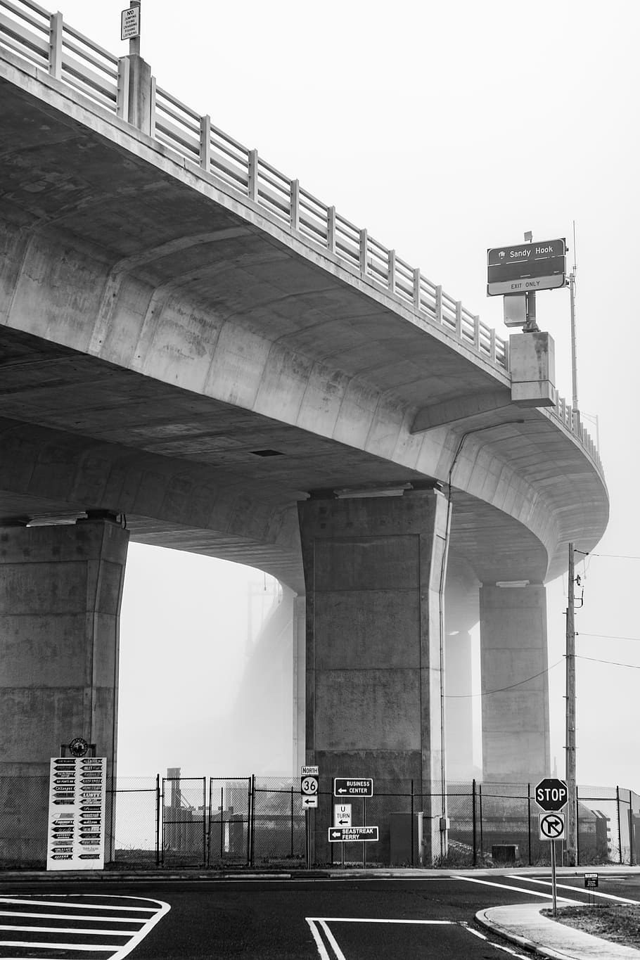 grayscale photo of bridge, gray concrete bridge, black and white, HD wallpaper