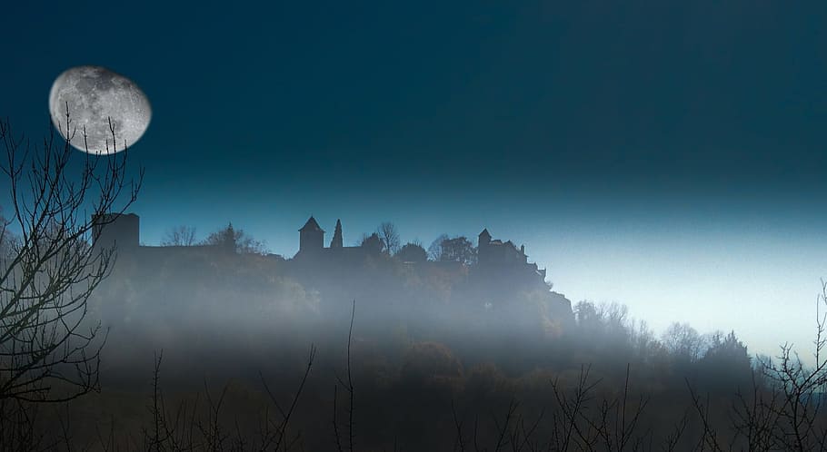 panoramic, nature, landscape, sky, dawn, moon, france, morning HD wallpaper