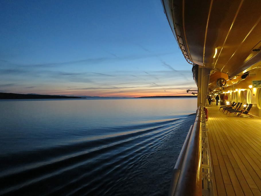 Cruising to Alaska, ship travelling during blue hour, sea, ocean, HD wallpaper