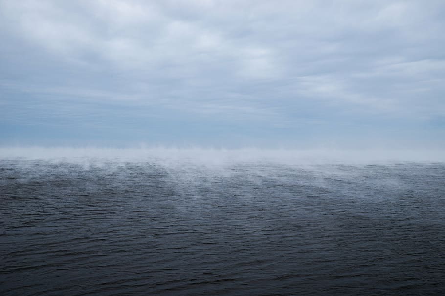 top view of body of water, clouds, sky, ocean, sea, waves, nature HD wallpaper