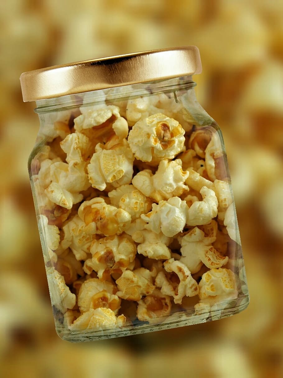 popcorn, glass, lid, corn kernels, food, food and drink, container HD wallpaper
