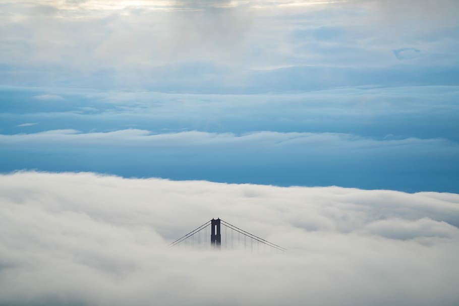 Golden Gate Bridge cover with white cloudy skies, photo of white clouds HD wallpaper