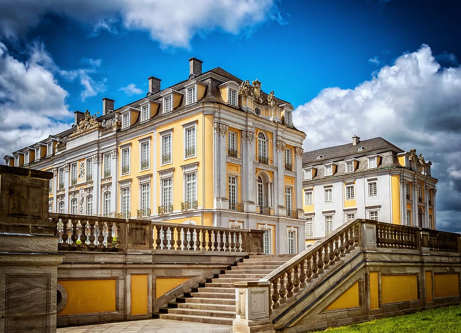 white concrete house, castle, noble, architecture, wealth, baroque HD wallpaper