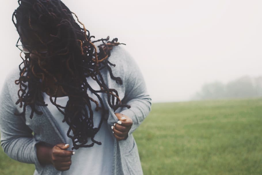 people, woman, dreadlocks, braid, cardigan, nature, landscape HD wallpaper