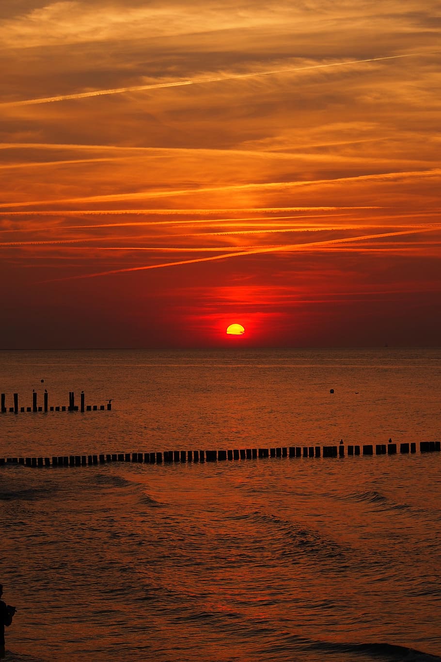 sunset, dawn, dusk, waters, baltic sea, zingst, beach, afterglow HD wallpaper