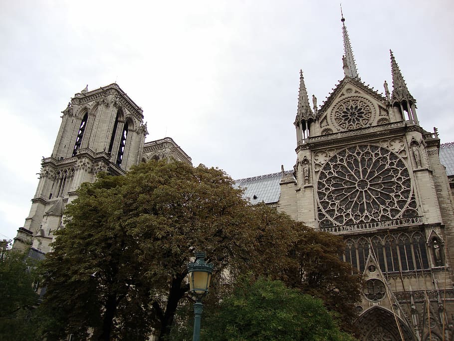 Architecture, Notre Dame De Paris, partly cloudy, france, history, HD wallpaper