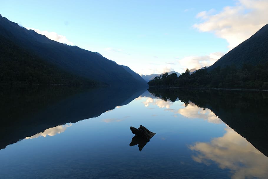 tranquility, lake, mountain, sky, water, zen, mirror, natural HD wallpaper