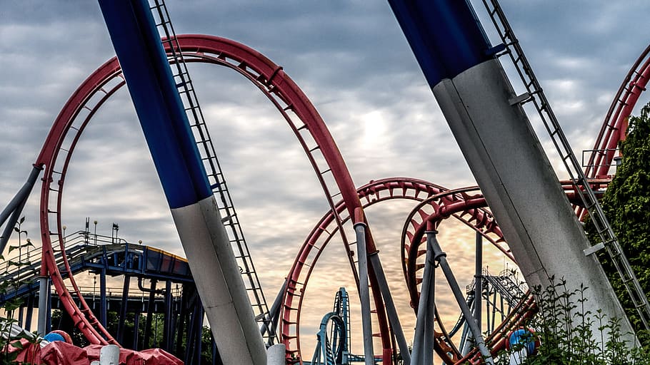 Roller Coaster, Dusk, Fun, Amusement, park, vacation, entertainment HD wallpaper
