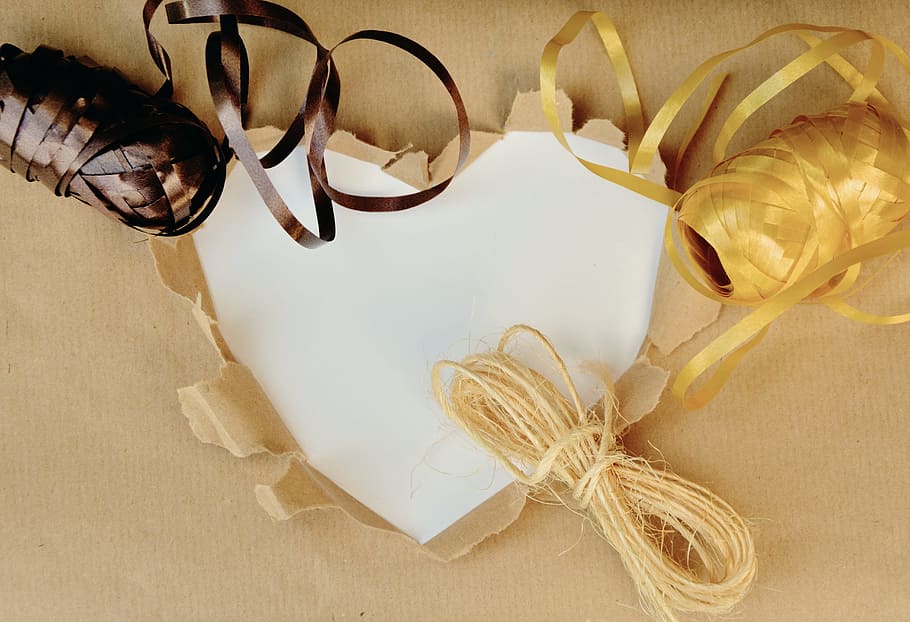 white heart printer paper, pack, packaging, gift, copy space HD wallpaper