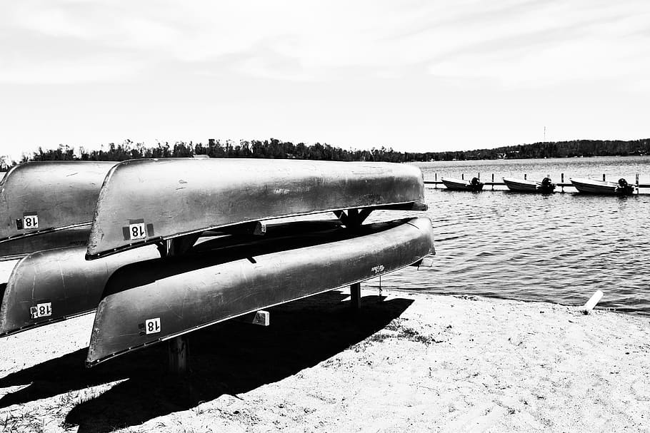 marina, lake, canoe, sky, nature, water, day, transportation HD wallpaper