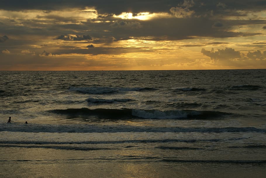 sunset, sea, beach, water, sky, horizon over water, cloud - sky HD wallpaper